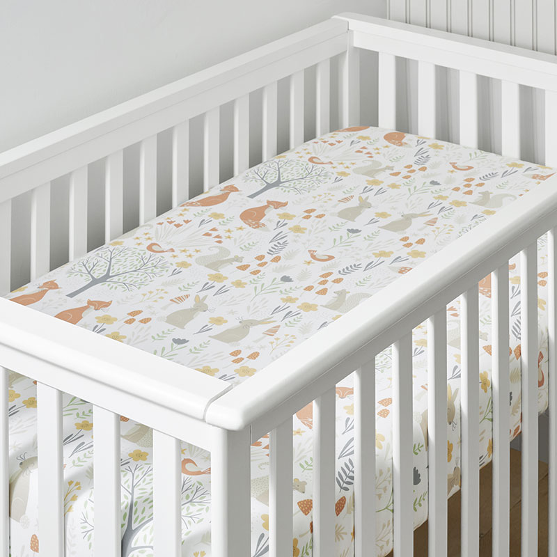 Forest Animals Classic Cool Organic Cotton Percale Fitted Crib Sheet - Ivory Multi
