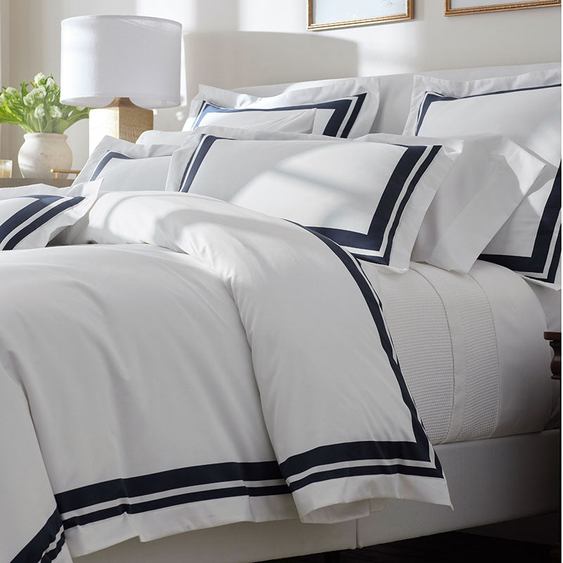 Double Border Premium Smooth Supima® Cotton Wrinkle-Free Sateen Duvet Cover - Navy, King/Cal. King