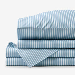 Tira Floral Classic Cool Cotton Percale Bed Sheet Set - Stripe Blue, King