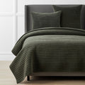 Line Stitch Velvet Quilt - Olive, Full/Queen
