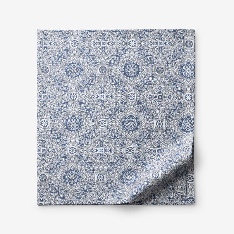 Floral Tapestry Premium Smooth Sateen Flat Bed Sheet - Blue, King/Cal. King