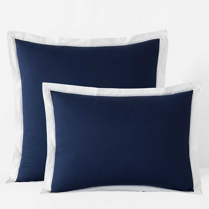 Solid Border Classic Cool Cotton Percale Sham - Navy, King