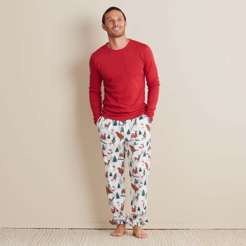 Family Flannel Men's Jogger Pants Pajama Set - Winter Skating Animals, S