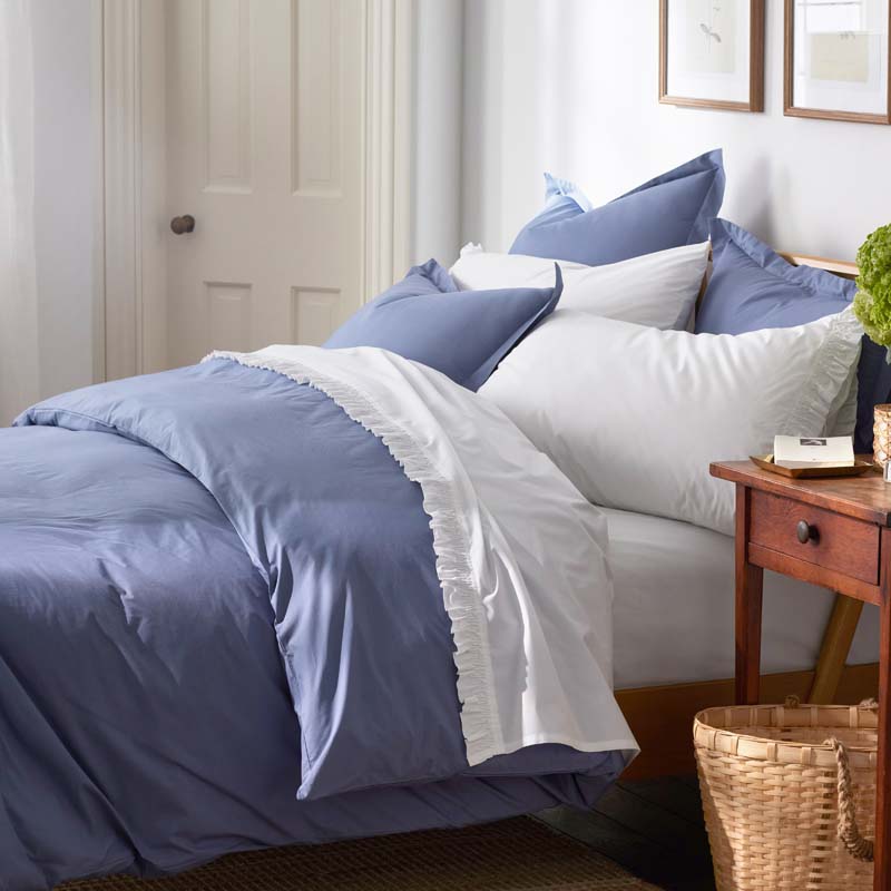 Solid Garment Washed Cotton Percale Bed Sheet Set - Denim Blue, King