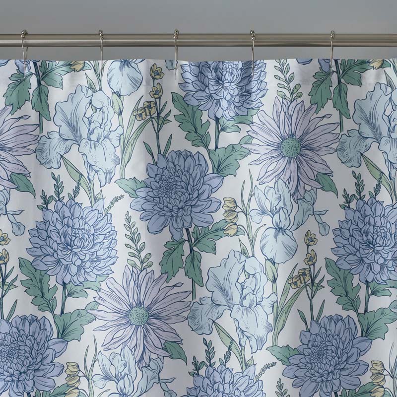 Garden Bliss Classic Smooth Sateen Shower Curtain - Blue Multi