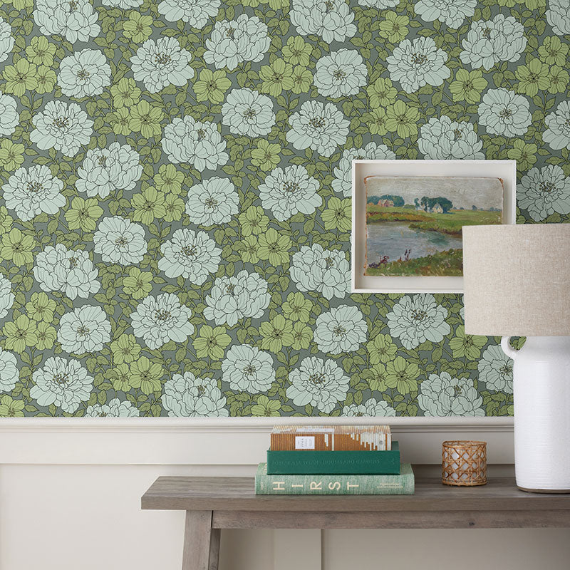 Large Blooms Removable Wallpaper - Green, Panel
