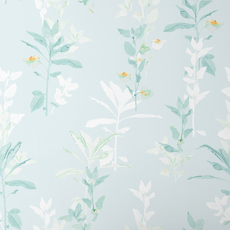 Aqua Leaf Silhouette Removable Wallpaper - Teal Blue, Roll