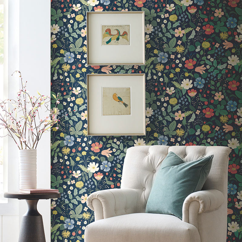 Strawberry Fields Traditional Wallpaper - Blue, Roll