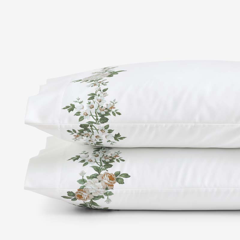 Blooming Melody Border Premium Smooth Wrinkle-Free Sateen Pillowcase Set - White Multi, Standard
