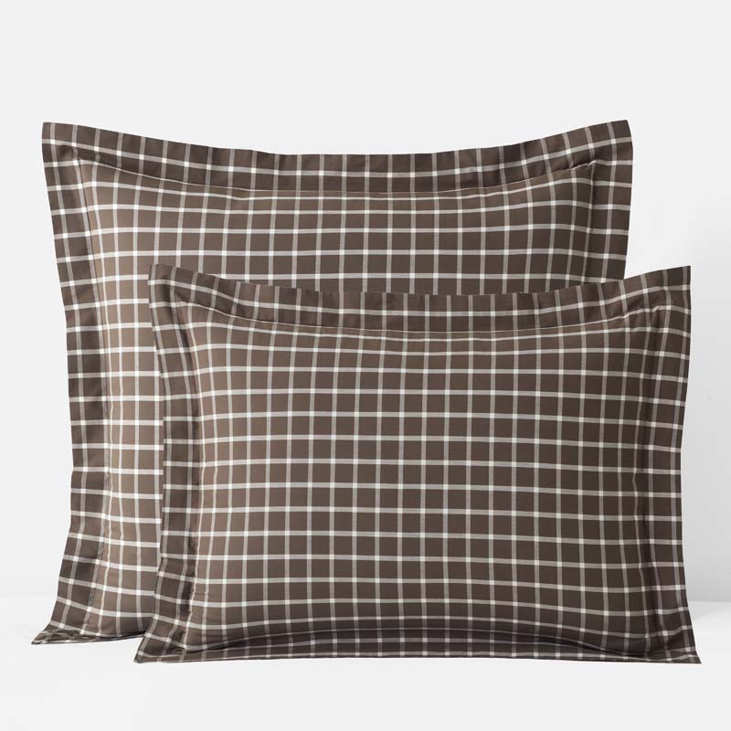 Classic Stripes and Plaids Cool Yarn-Dyed Cotton Percale Sham - Windowpane Brown, Euro
