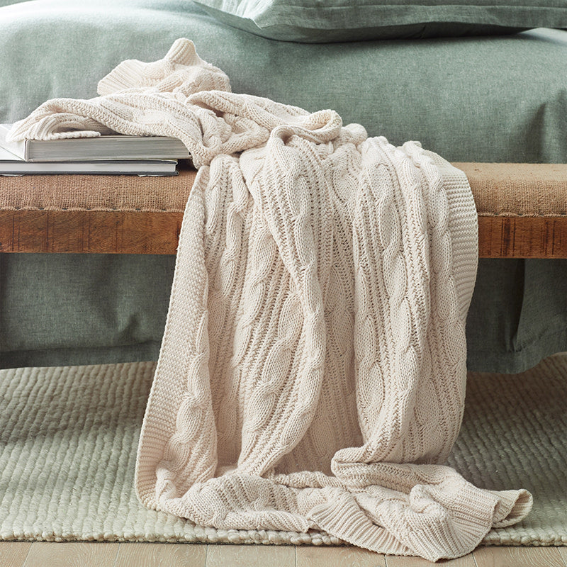 Chunky Cable Knit Throw - Khaki Green