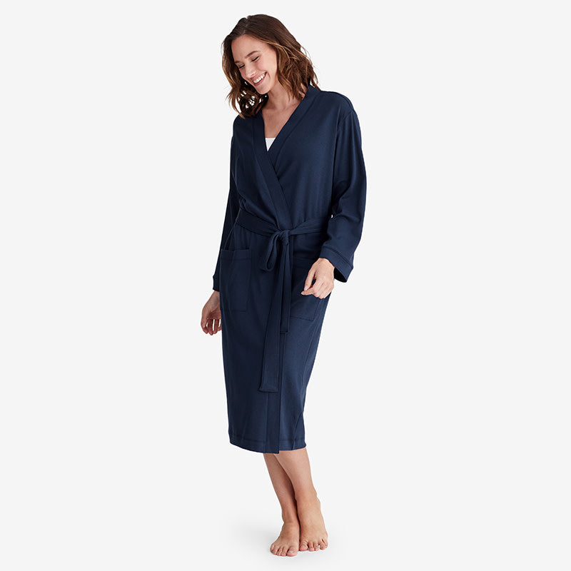 Pima Cotton Kimono Robe - Navy, XL