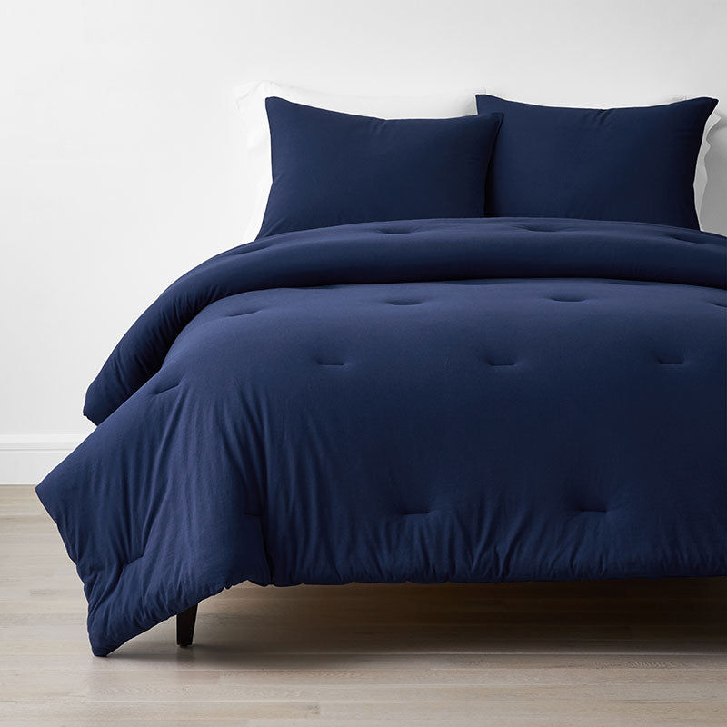 T-Shirt Soft Jersey Knit Comforter Set - Navy, King/Cal King