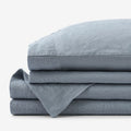 Premium Breathable Washed Linen Solid Bed Sheet Set - Dusty Blue, King