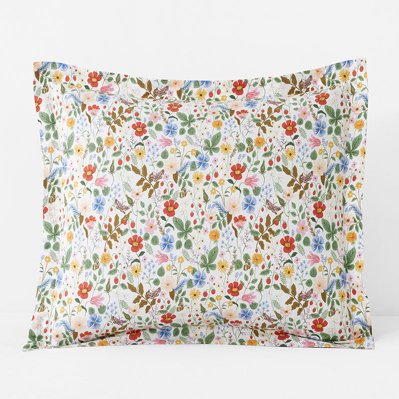 Strawberry Fields Classic Cool Cotton Percale Sham - White Multi, Euro