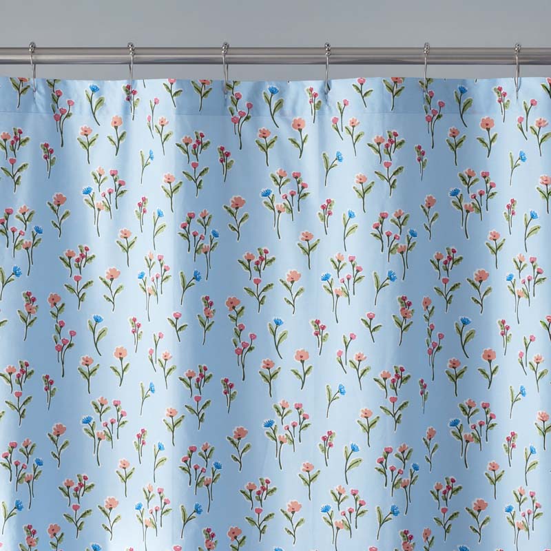 Blossoms and Stripes Classic Cool Cotton Percale Shower Curtain - Garden Poppies