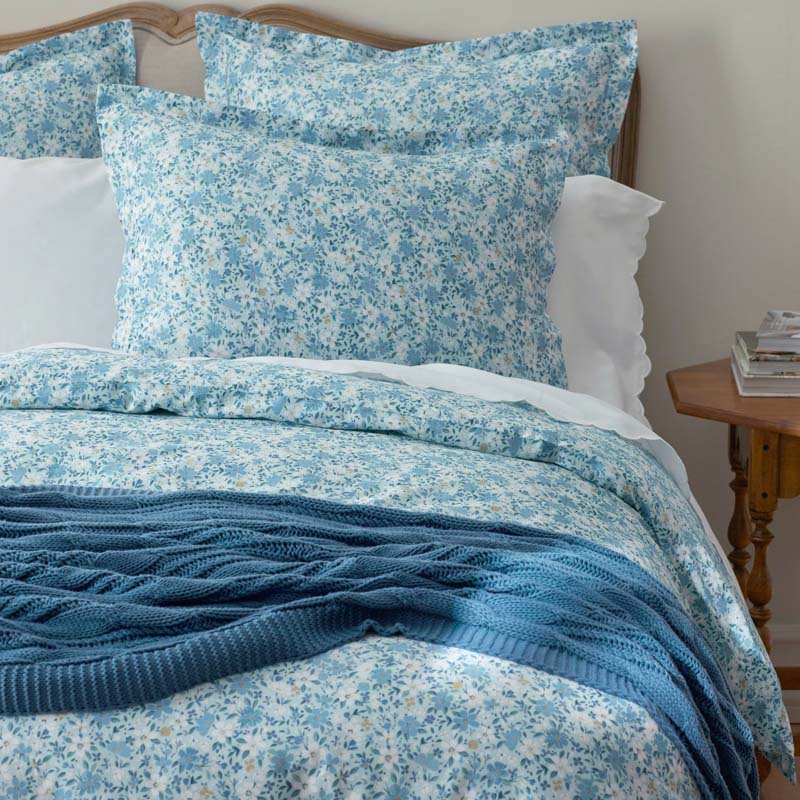 Joyful Floral Classic Smooth Sateen Bed Sheet Set - Blue, Queen