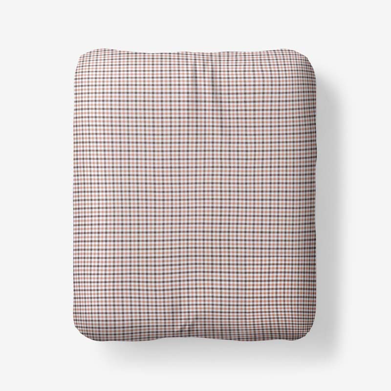 Classic Stripes and Plaids Cool Yarn-Dyed Cotton Percale Fitted Bed Sheet - Mini Check Brown, Full