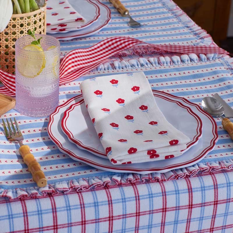 Maison Melamine Dinner Plates, Set of 4 - White/Red