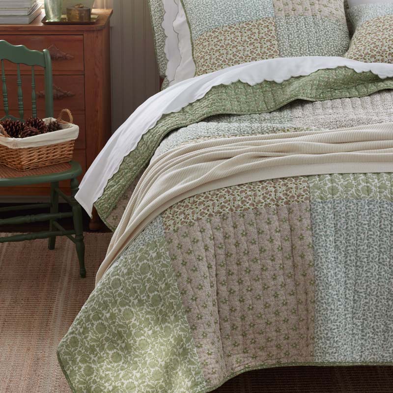Megara Patchwork Quilted Sham - Green, Euro