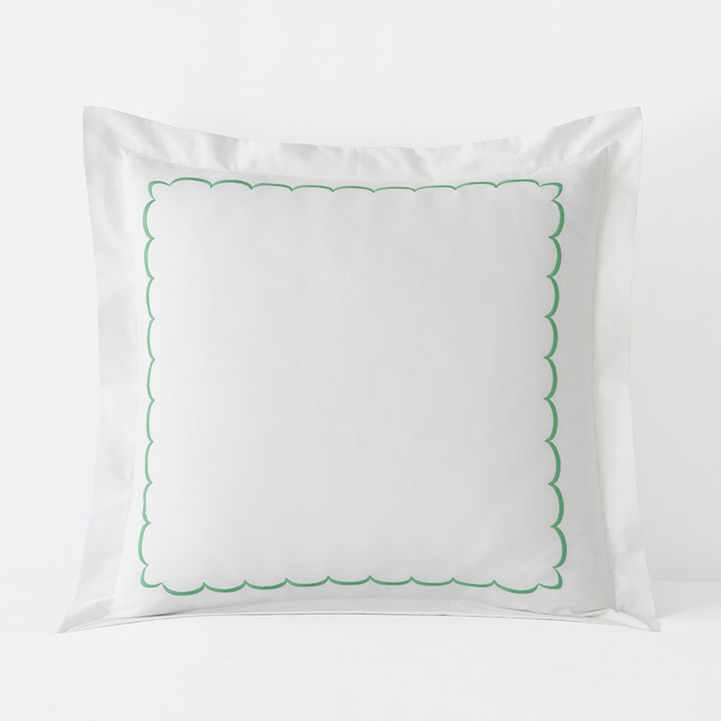 Scallop Embroidered Premium Cool Egyptian Percale Sham - Green, Euro