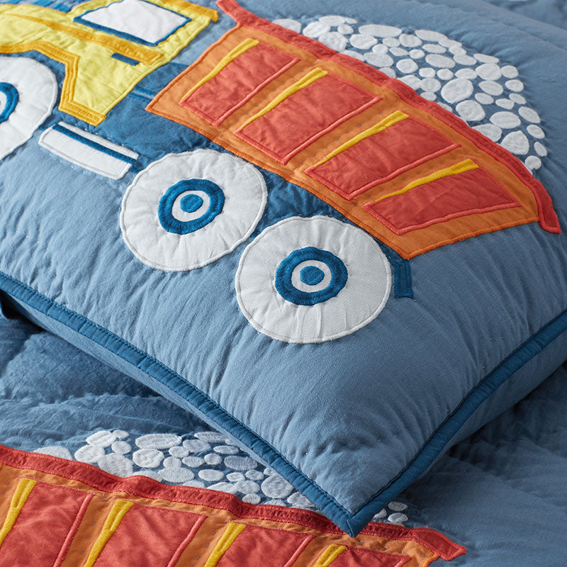 Construction Trucks Quilted Sham - Blue, Standard