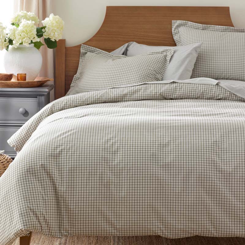 Classic Stripes and Plaids Cool Yarn-Dyed Cotton Percale Fitted Bed Sheet - Mini Check Green, Full
