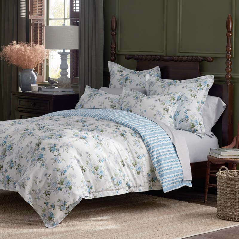 Manor Floral Premium Smooth Sateen Reversible Sham - Blue, Standard