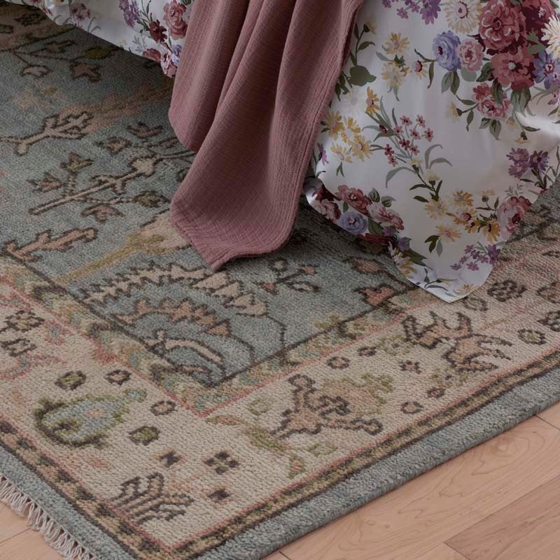Athens Hand Knotted Wool Rug - Blue, 5' x 8'