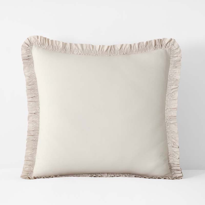 Solid Ruffle Garment Washed Cotton Percale Sham - Buff, Euro