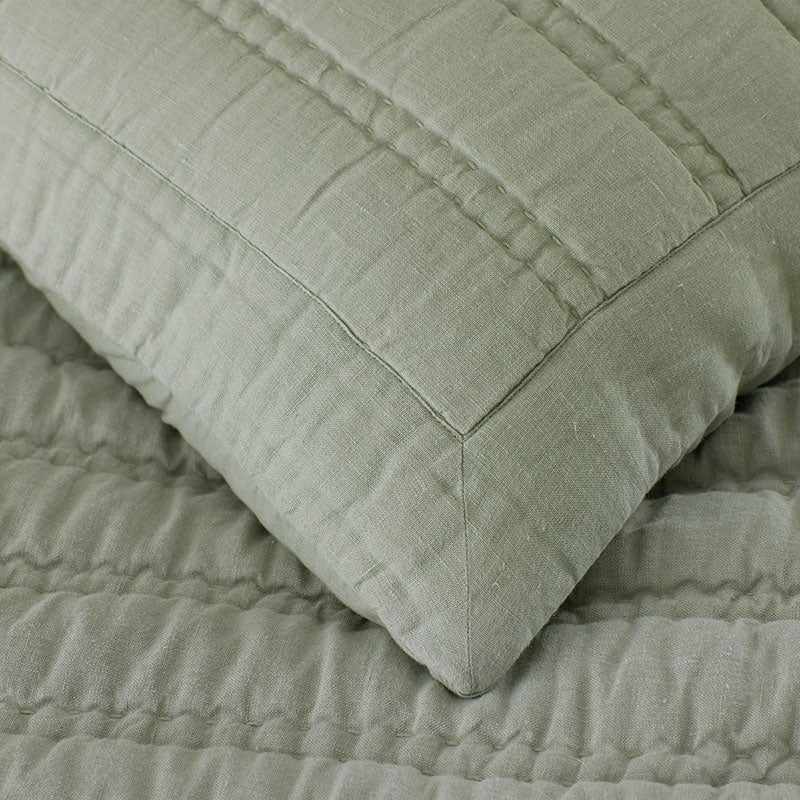 Premium Breathable Washed Linen Solid Quilted Sham - Moss, King