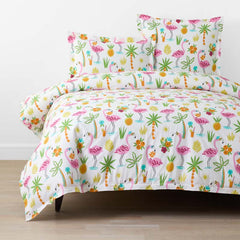 Summer Prints Classic Cool Cotton Percale Duvet Cover - Flamingo and Palms, Twin/Twin XL
