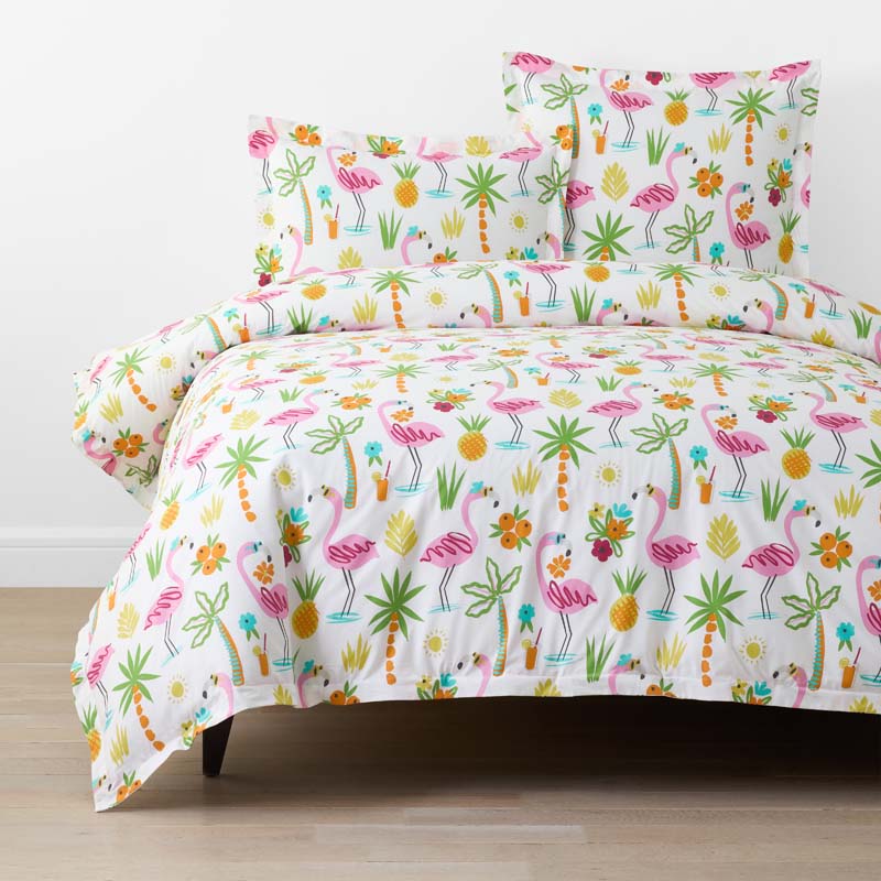 Summer Prints Classic Cool Cotton Percale Duvet Cover - Flamingo and Palms, King/Cal. King