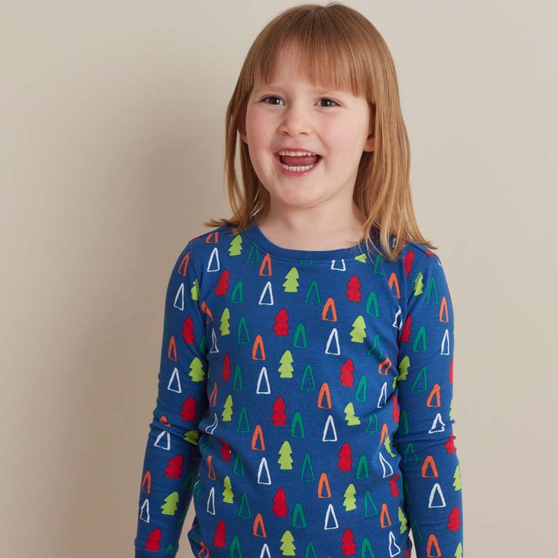 Family Printed Peruvian Cotton Kid's Pajama Set - Holiday Trees, 10