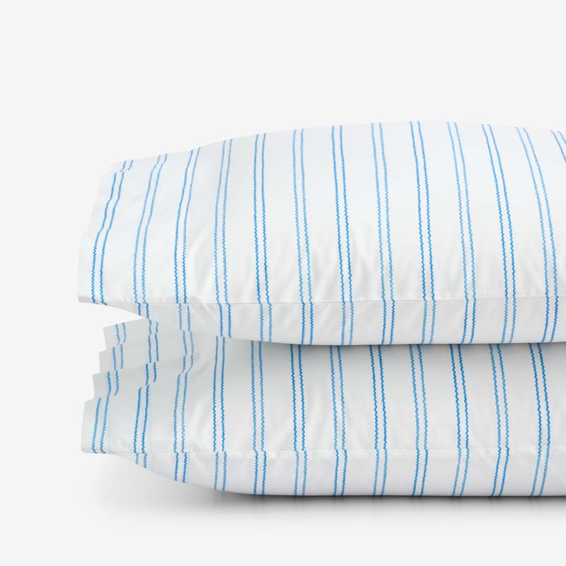 Blossoms and Stripes Classic Cool Cotton Percale Pillowcase Set - Squiggle Stripe, King