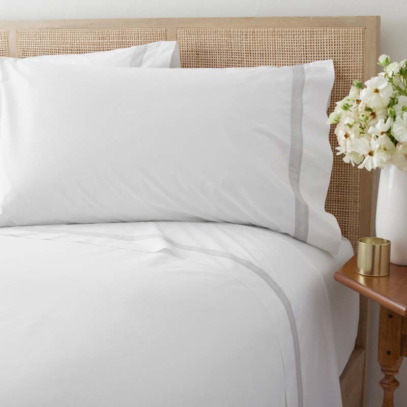 Contrast Border Premium Cool Supima® Cotton Percale Bed Sheet Set - Pearl Gray, Twin