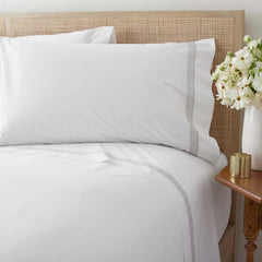 Contrast Border Premium Cool Supima® Cotton Percale Bed Sheet Set - White, Full