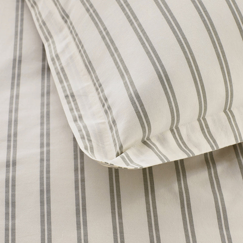 Tailored Stripes and Plaids Classic Cool Cotton Percale Pillowcase Set - Narrow Stripe Moss Green, King