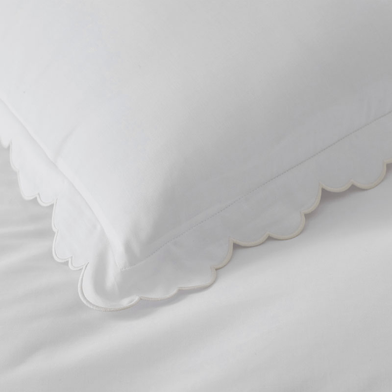 Embroidered Scallop Classic Smooth Sateen Solid Sham - Ivory, Euro