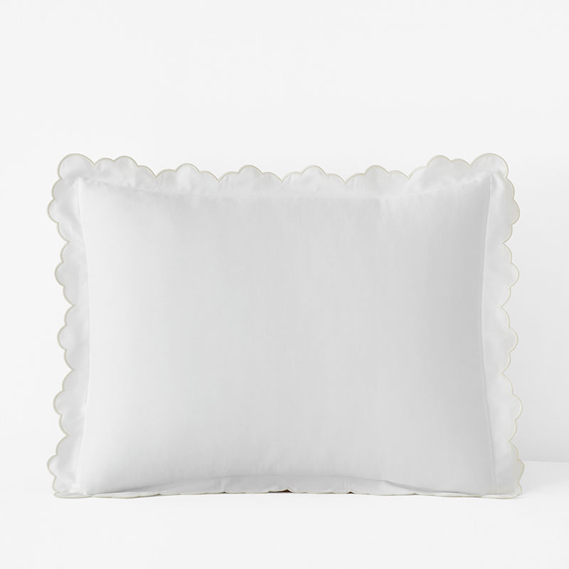Embroidered Scallop Classic Smooth Sateen Solid Sham - Ivory, Standard