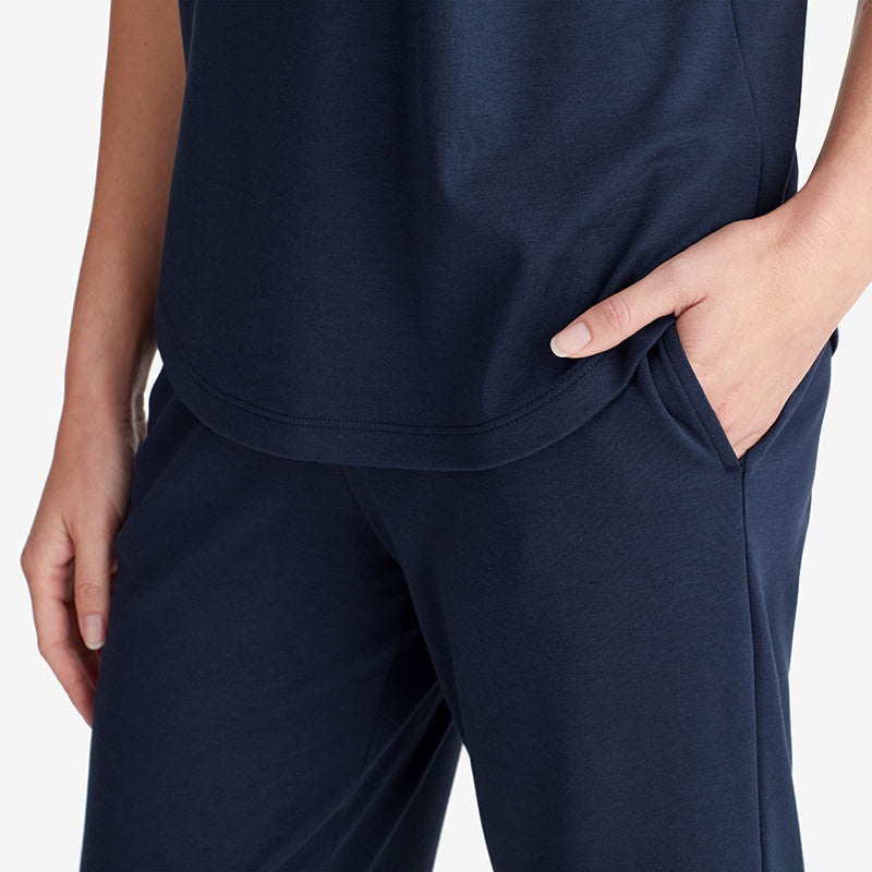 Pima Cotton Women's Cropped Pajama Set - Navy, L