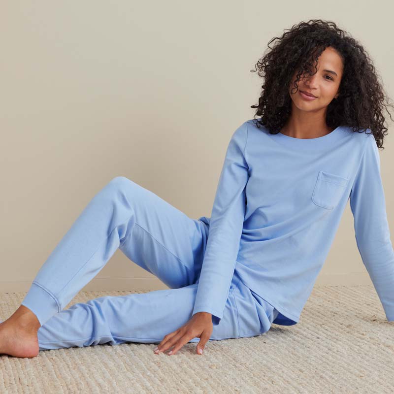 Pima Cotton Women's Jogger Pants Pajama Set - Periwinkle, M