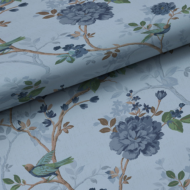 Traditional Bird Traditional Wallpaper - Blue, Swatch