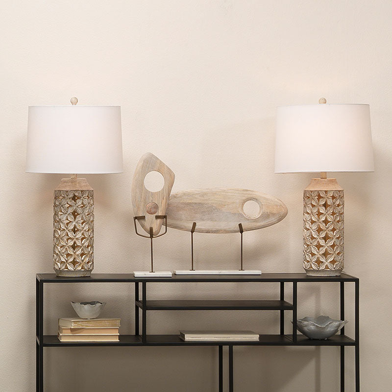 Antique White Washed Table Lamp - White