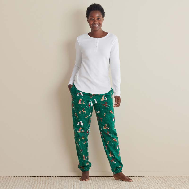 Family Flannel Women's Jogger Pants Pajama Set - Holiday Pups, L