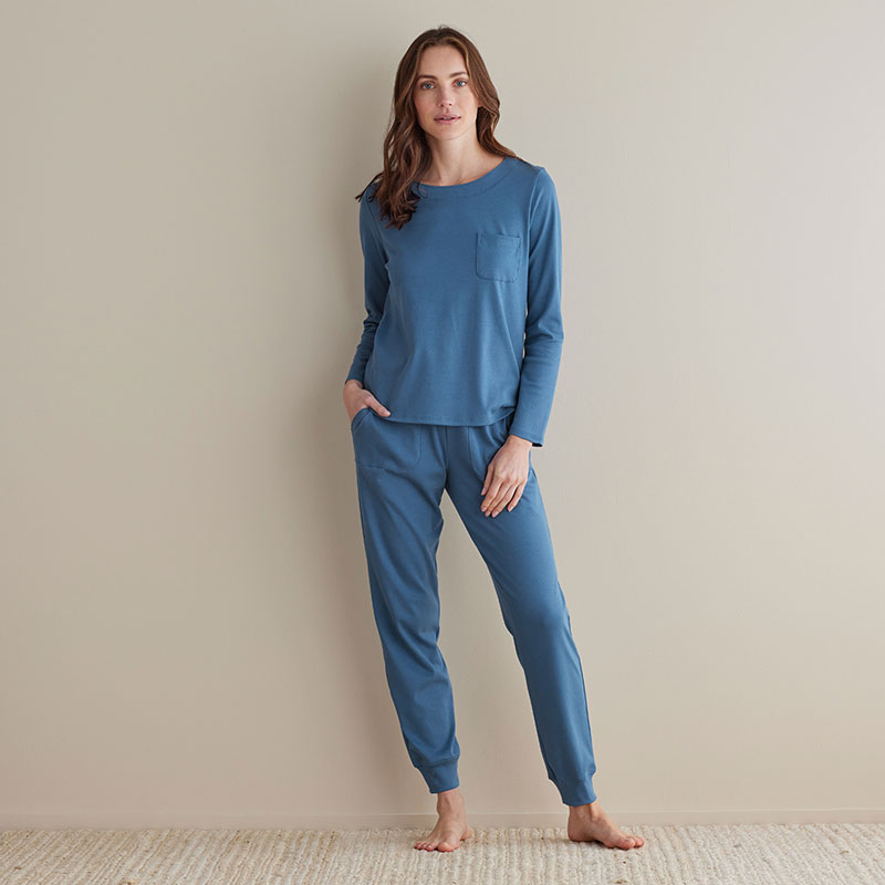 Pima Cotton Women's Jogger Pants Pajama Set - Blue Denim, M