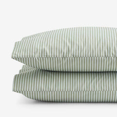 Tira Floral Classic Cool Cotton Percale Pillowcase Set - Stripe Green, Standard