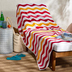 Cotton Terry Beach Towel - Red Multi Wave