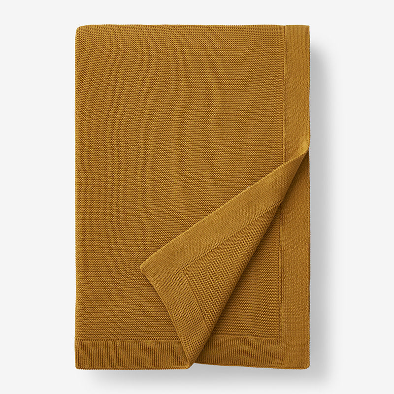 Classic All Season Breathable Cotton Knit Blanket - Gold, Full/Queen