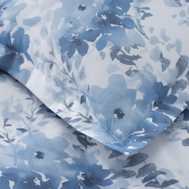 Floral Grove Premium Smooth Wrinkle-Free Sateen Bed Sheet Set - Dusty Blue, Full